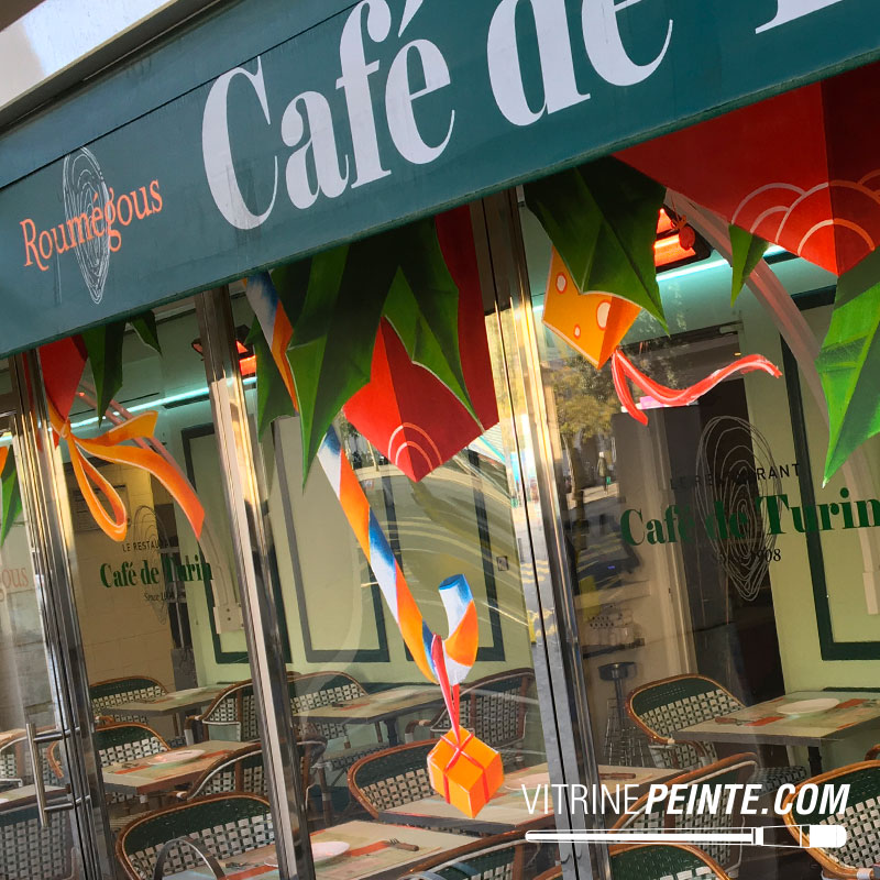Vitrine NOEL // Décoration vitre restaurant - café de turin / NICE