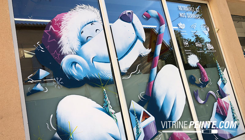 NOEL peinture vitrine magasin decoration OURS géant peint à la main illumination eco-responsable