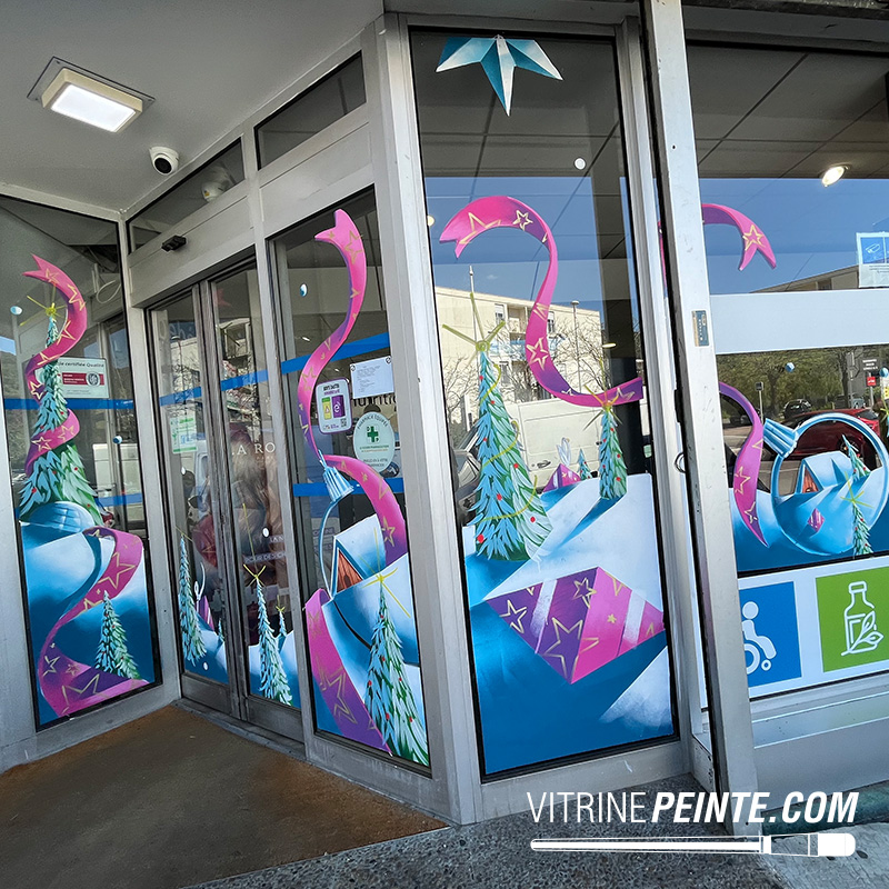 NOËL peinture vitrine magasin décoration tendance pharmacie peint à la main illumination eco-responsable