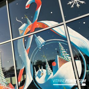 Peinture de vitrine de Noël sur mesure par un artiste décorateur. Décorations festives pour magasins, galeries, avec tarifs personnalisés.