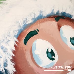 Zoom sur une peinture sur vitrine d'un père noël format XXl réalisée par entreprise Vitrine Peinte