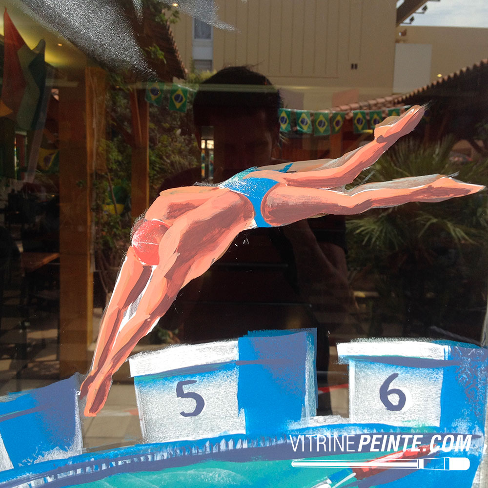 Déco Jeux Olympiques sport plongeon Marseille, peintures sur vitrine Inspirantes