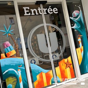 Chateau de sable géant : peinture Déco / sticker Dessin sur Vitre magasin Été