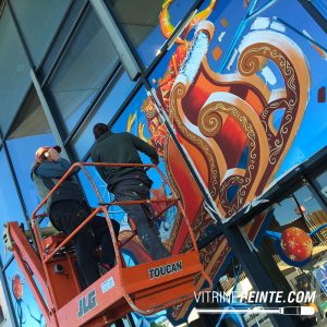 MANOSQUE-04-deco-animation GSS, GSA,CHR.entreprise.decoartion.eco.peinture.vitrine.magasin.etoile.glace.geant.pour.noel.village.neige.ruban