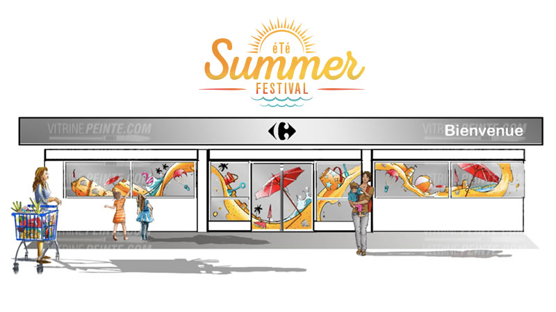 decoration vitrine d'été peinture deco plage f-estivale summer scenographie dessin rough
