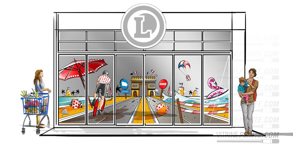 idée décoration sport, Cyclisme, peinture sur vitrine magasin, tour de France et jeux olympiques d'été 