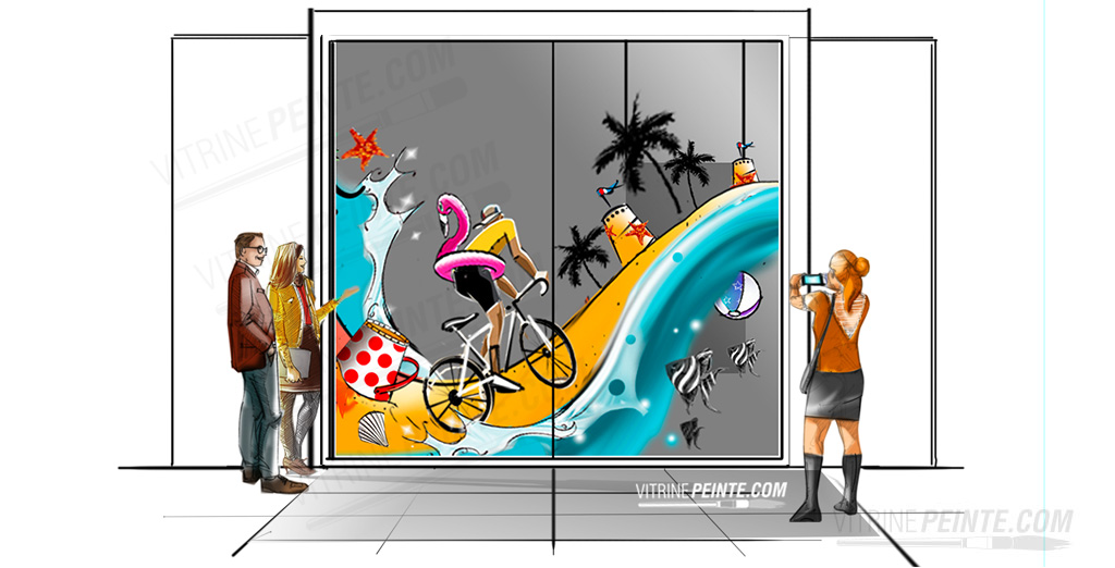 décoration vitrine magasin idée déco peinture du Tour de France 2024 Sorgues Monaco Nice Monaco