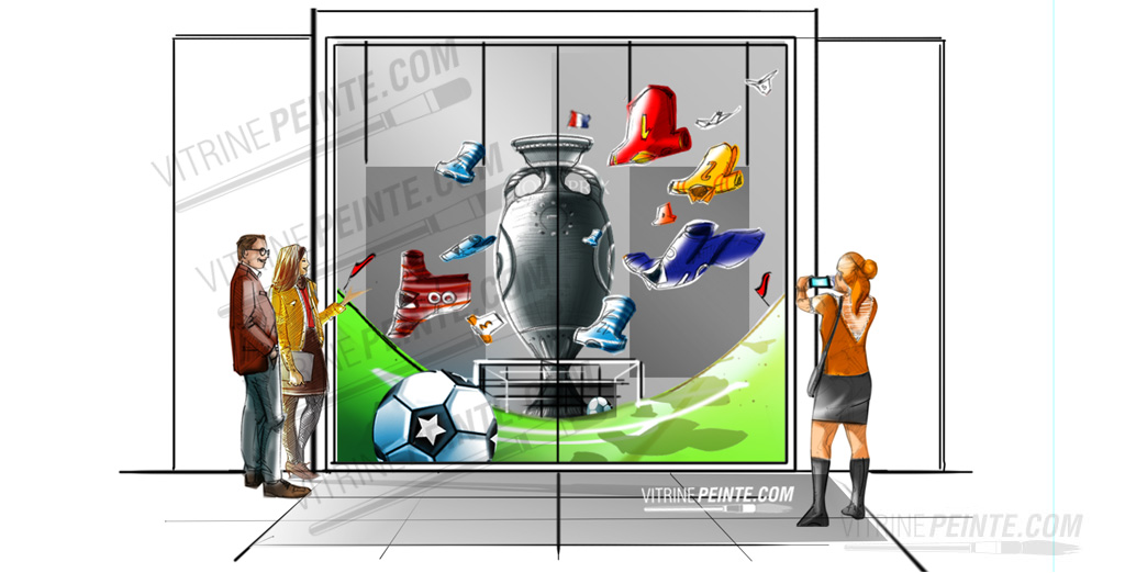 meilleur décoration de vitrine magasin thème EURO football