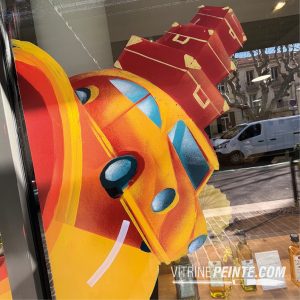 peinture sur vitrine voiture route borne routiĂšre N7