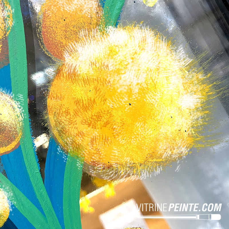 conception florale format XXL, fleur de mimosa géante pour une mise en scène magasin