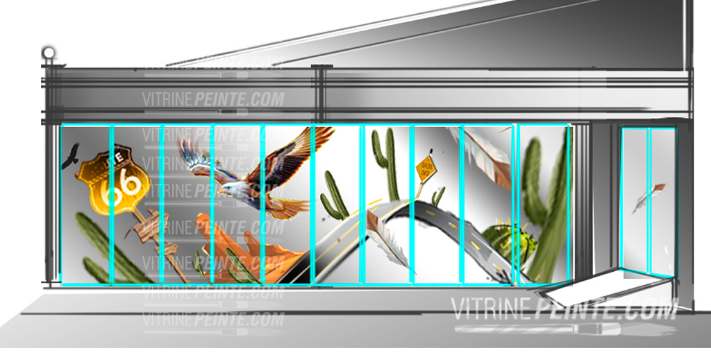 idée Decoration bar restaurant sur vitrine-panneaux vintage Route-66, ouest-américain ambiance biker, motard le rebelle