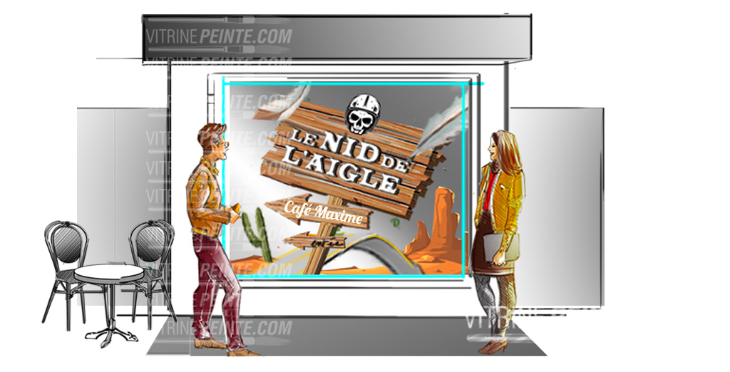 idée Décoration bar restaurant sur vitrine-panneaux vintage Route-66, ouest-américain ambiance biker, motard