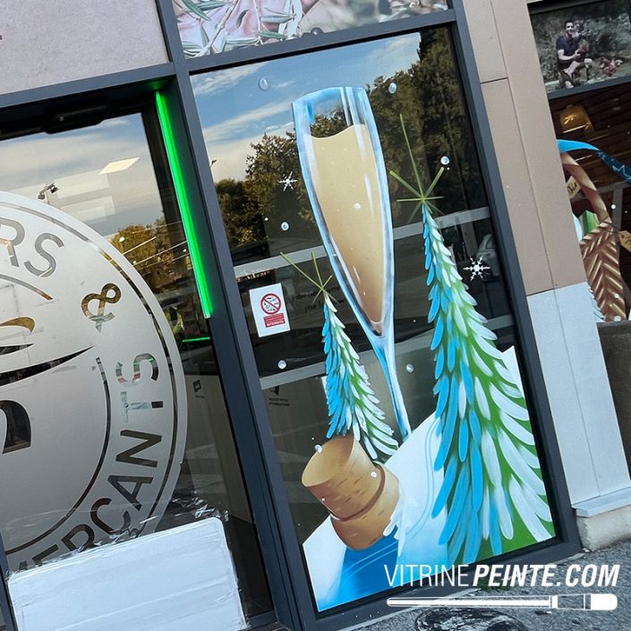 déco peinture sur vitrine de noël