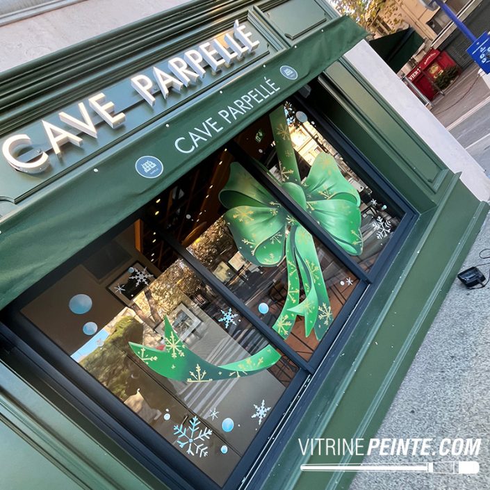 déco peinture sur vitrine de noël