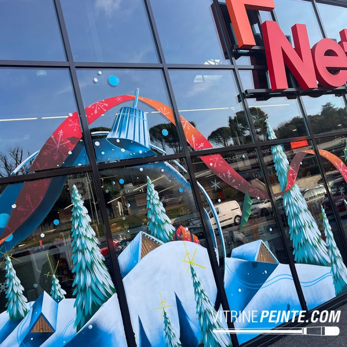 déco peinture sur vitrine de noël