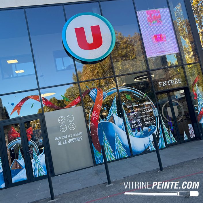 déco peinture sur vitrine de noël