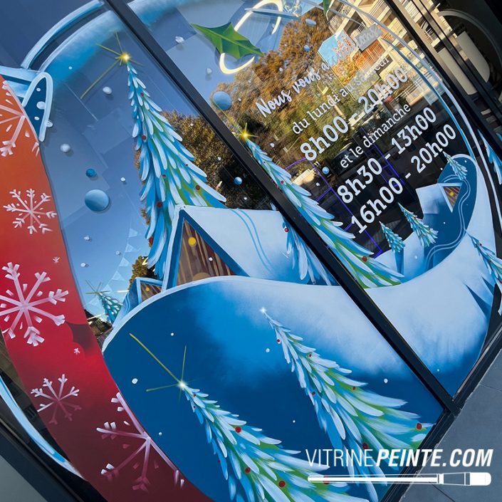 déco peinture sur vitrine de noël