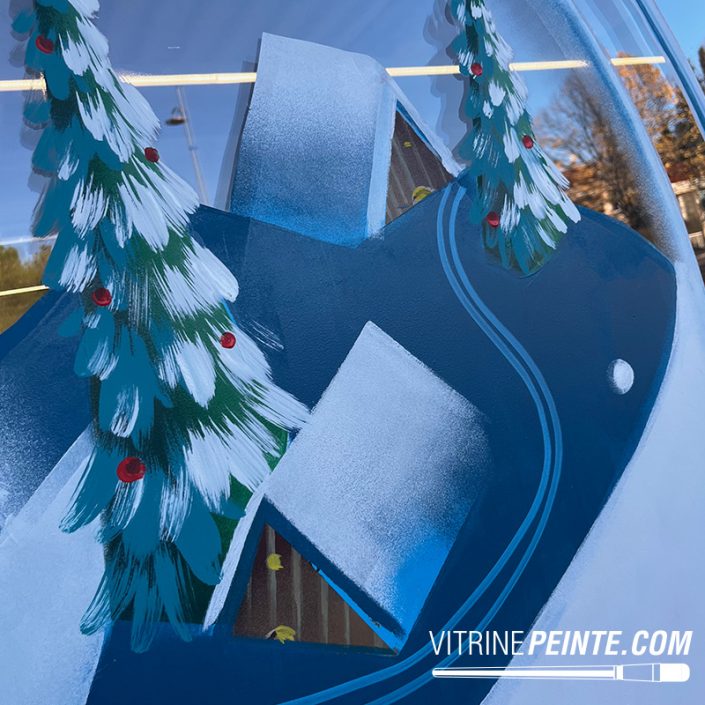 déco peinture sur vitrine de noël